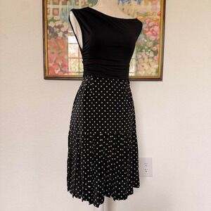 Y2K Black and White Silk Polka Dot Midi Skirt